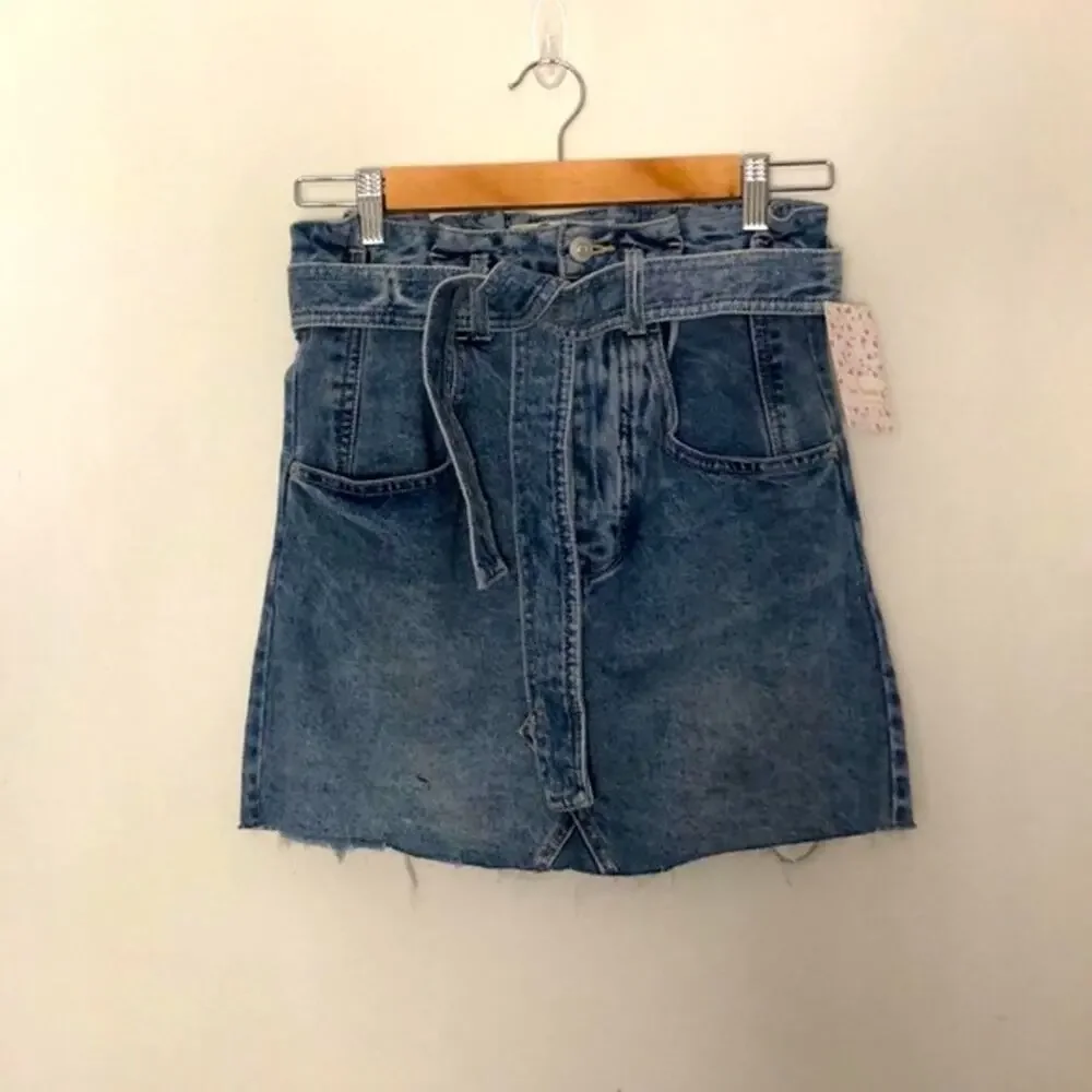 NWT! Free People East of Eden Paper Bag Jean Skirt Size 24